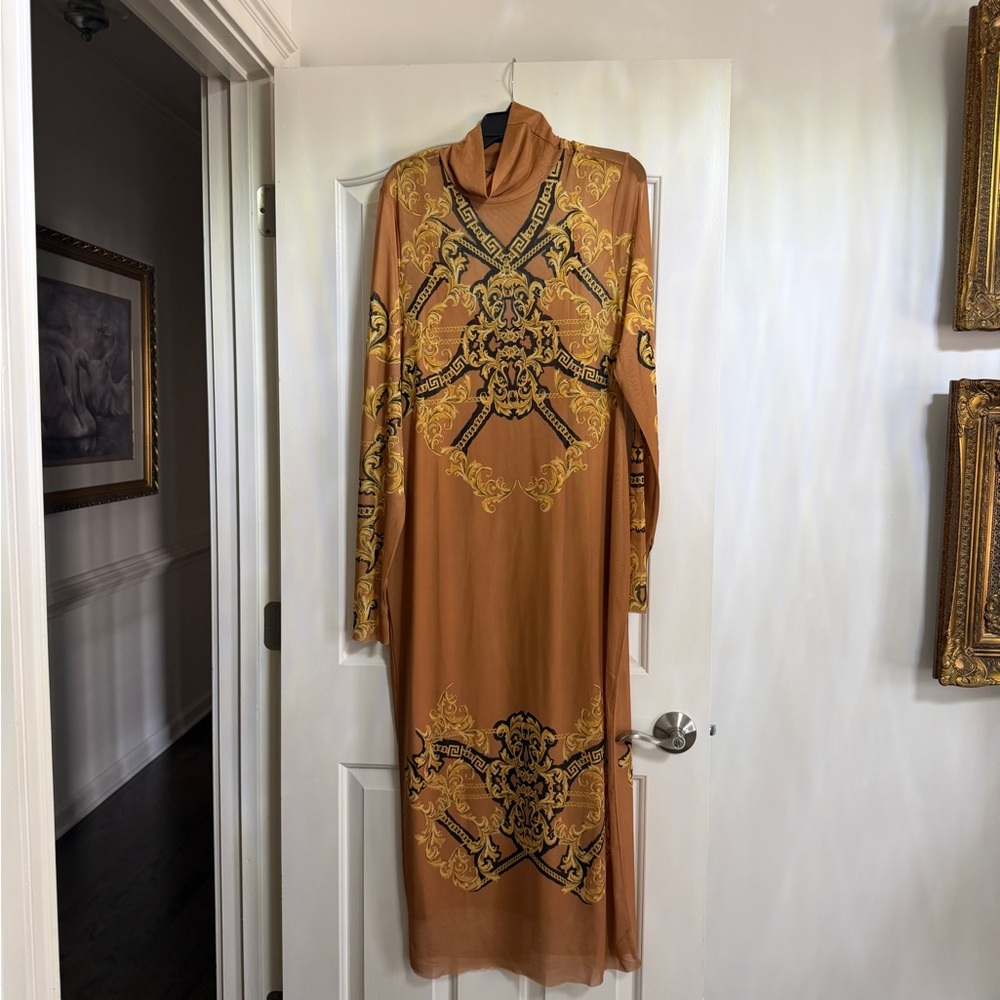 AFRM Brown and Gold Long Sleeve Dress